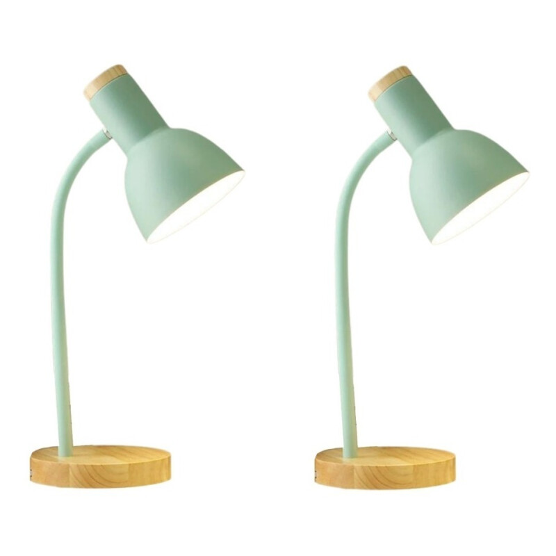 Pack X2 Lampara Escritorio Portatil Nordica Madera Vintage Verde
