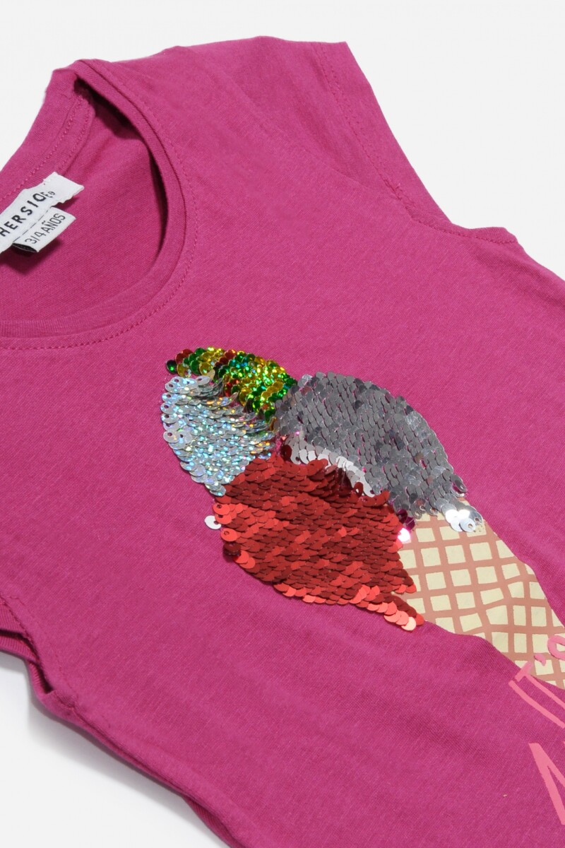 Remera m/c con estampa de helado FUCSIA