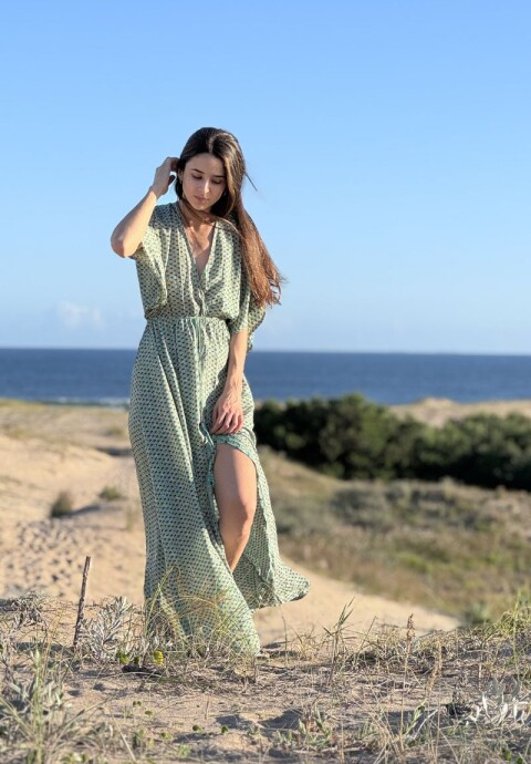 Vestido Jazmín Turquesa y dorado