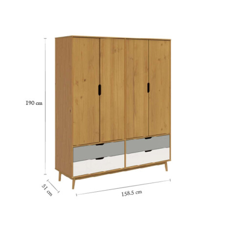 Ropero 4 Puertas 4 Cajones Li­nea Niordica Roble/Gris claro/Blanco