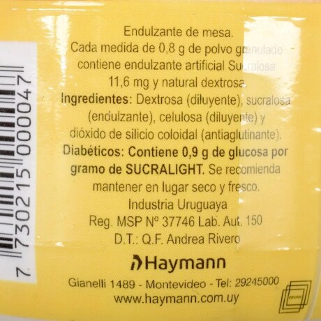 Edulcorante Sucralight en Polvo Pote 120GR 001