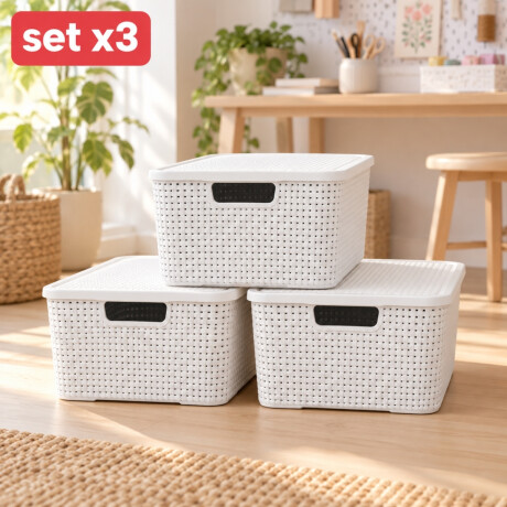 Set x3 Caja ratán 15 lts BLANCO