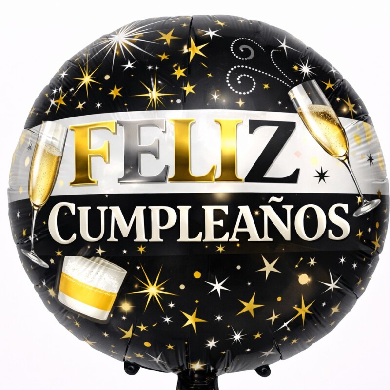 Globo Helio feliz cumpleaños negro-dorado-plata Globo Helio feliz cumpleaños negro-dorado-plata