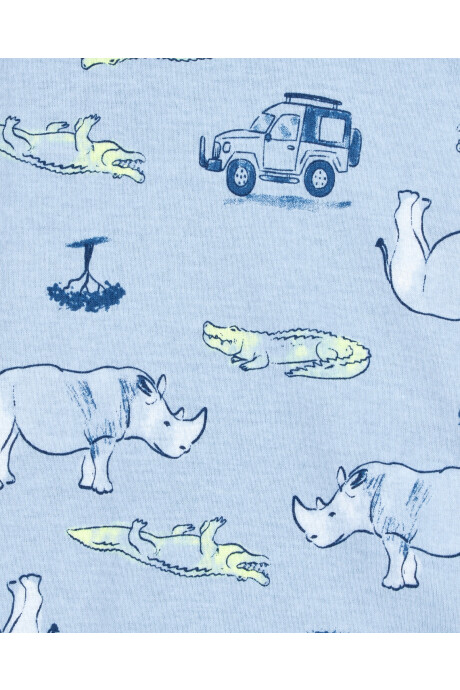 Pijama cuatro piezas de algodón, dos pantalones y dos remeras, diseño caimán Sin color