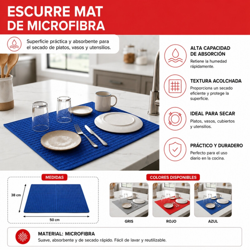 Escurre mat de microfibra 38x50 cm AZUL