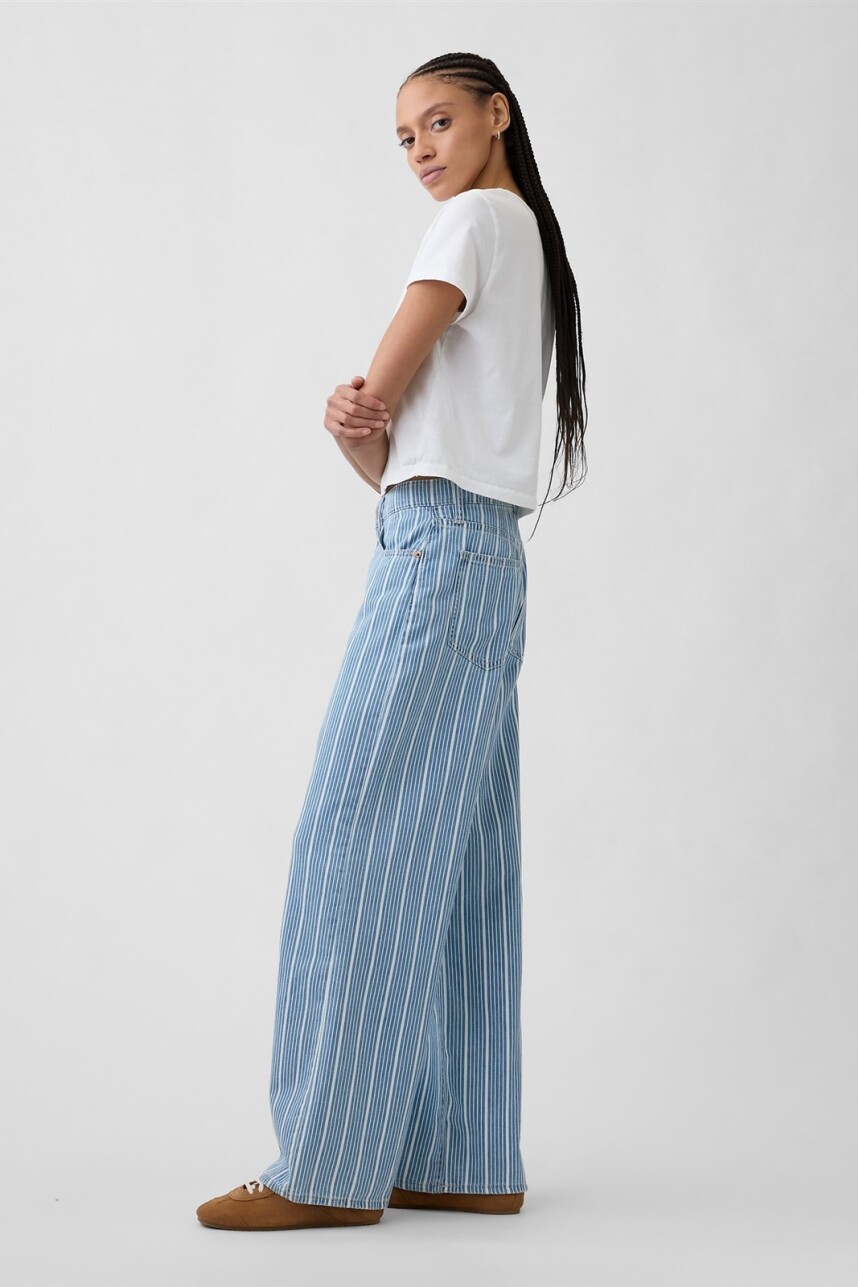 Jean Wide Leg Tiro Alto Mujer Blue Stripe