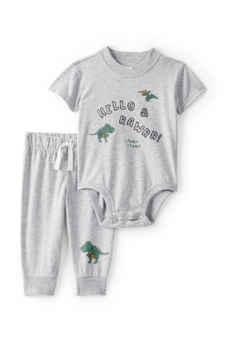 Set dos piezas de algodón, pantalón y body, gris, estampa dinos Sin color