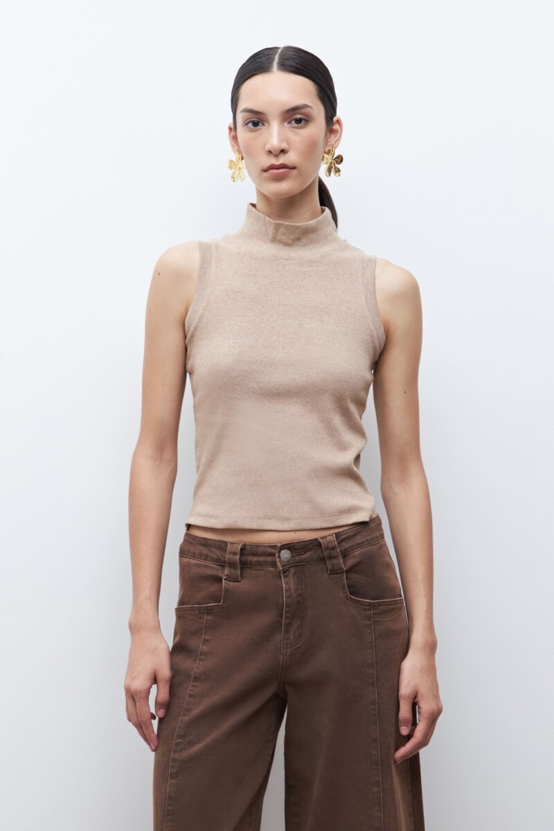 Top canalé tostado melange