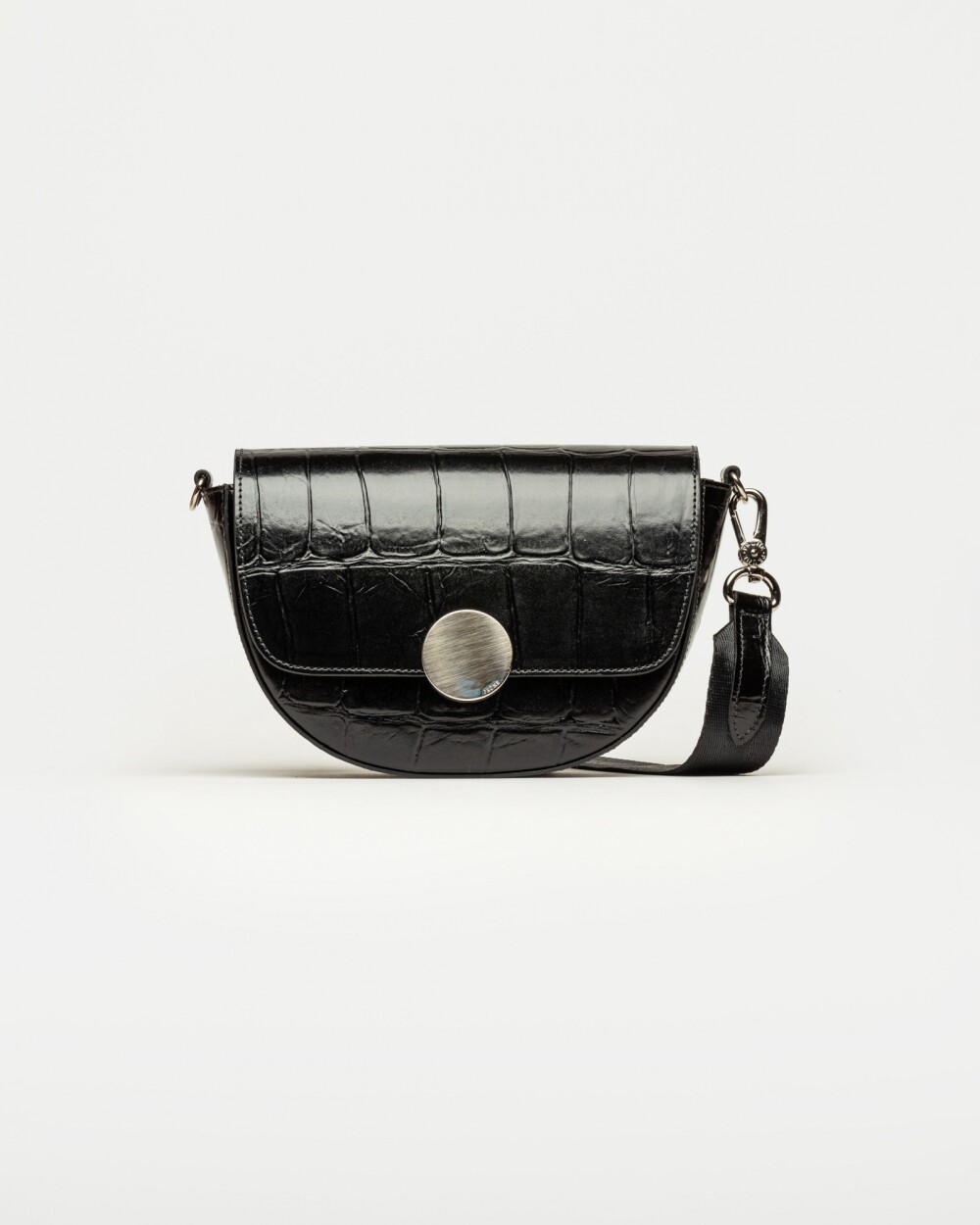 Bandolera The Circle en cuero croco Negro