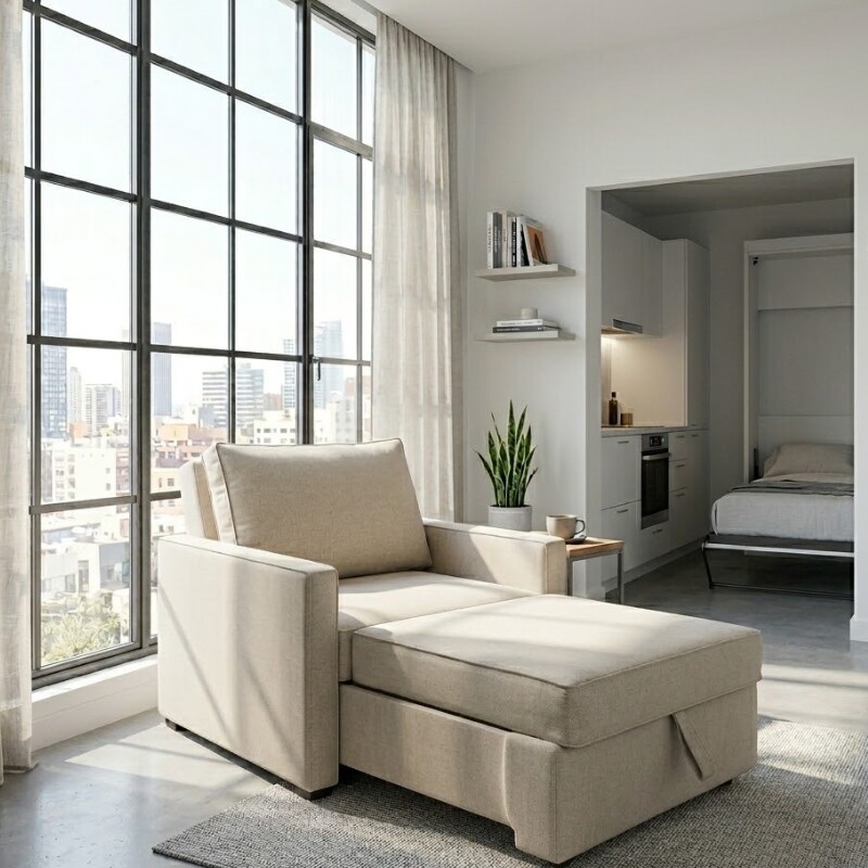 Sofá Cama de una plaza Beige Claro