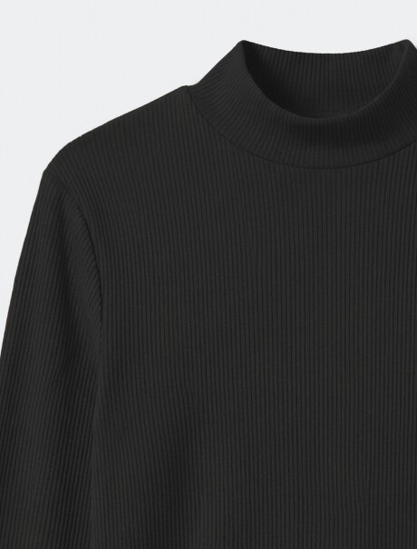 BLUSA DE CUELLO ALTO ACANALADO NEGRO