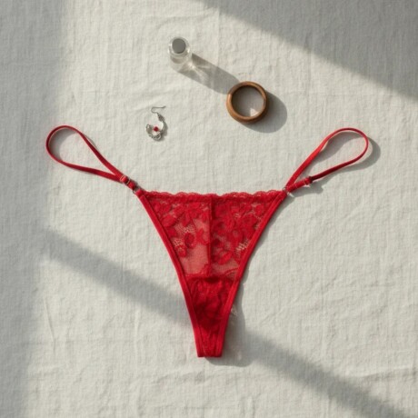 Tanga De Encaje Con Puntilla Rojo
