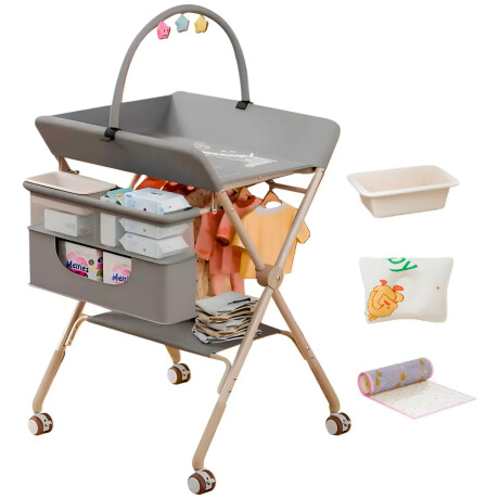 Cambiador Bebé Plegable Con Organizador y Ruedas Gris