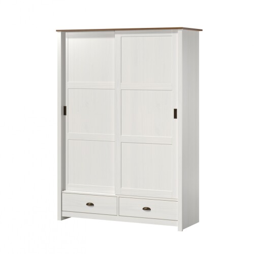 Ropero 2 puertas corredizas 2 cajones - Madera maciza Blanco