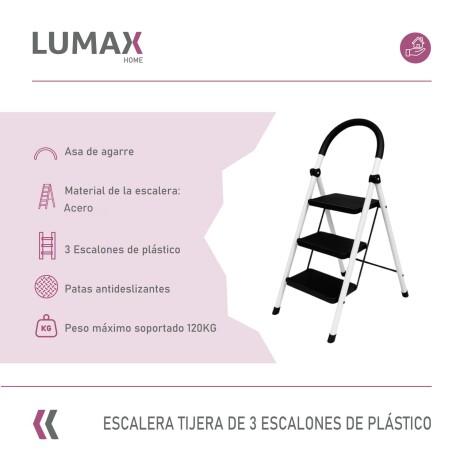 Escalera Tijera 3 Escalones Base Antideslizante Negro/Blanco
