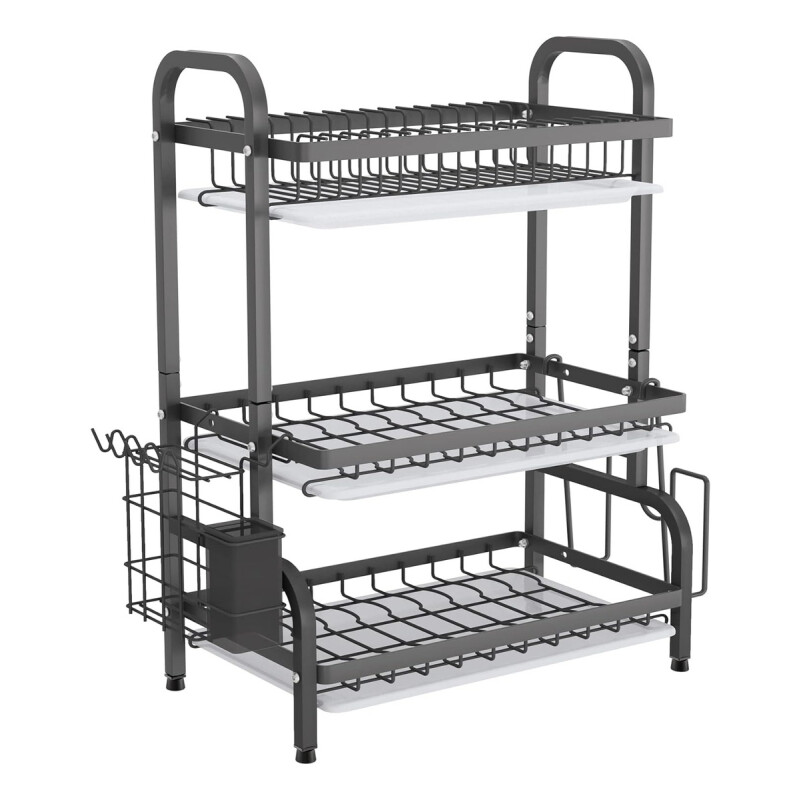 Escurridor De Platos Acero Tres Niveles Con Bandeja Negro