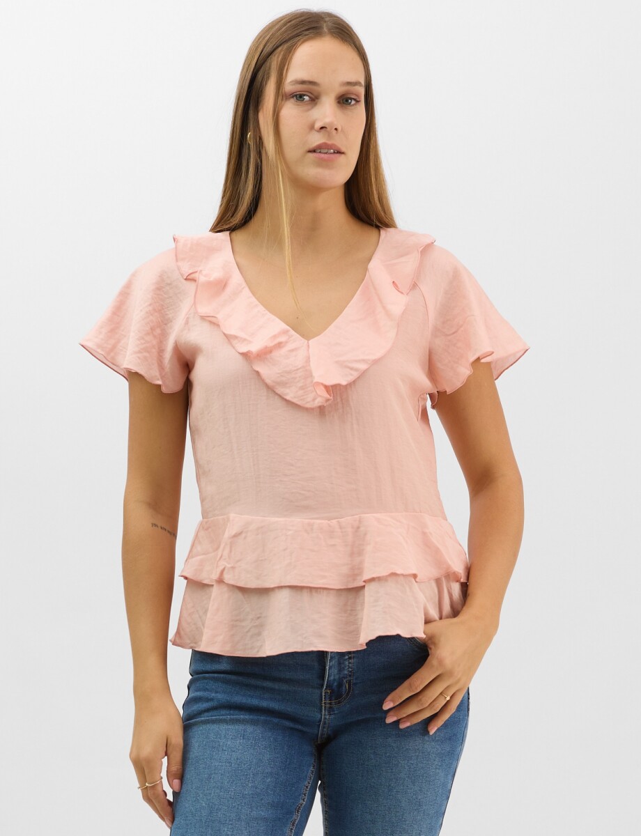 Blusa Satén Péplum - Rosa 