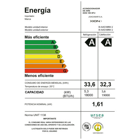 Aire acondicionado XION 18000 BTU Inverter