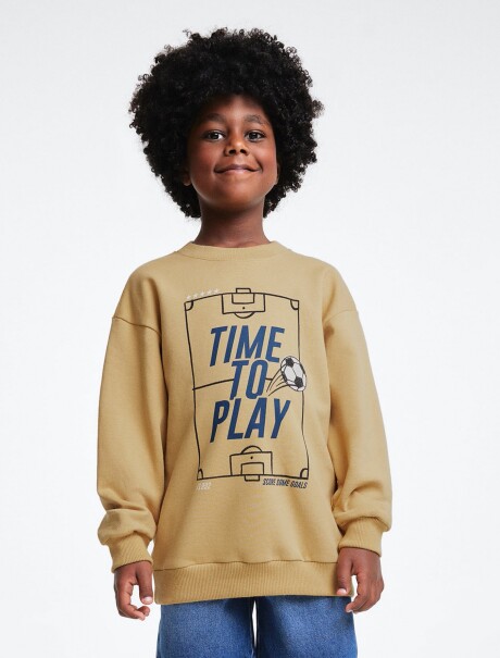 SUDADERA DE FELPA ESTAMPADA MOSTAZA