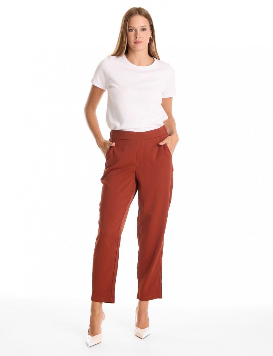 Pantalon Relaxed Fit & Cintura Elástica Posterior - Terracota 