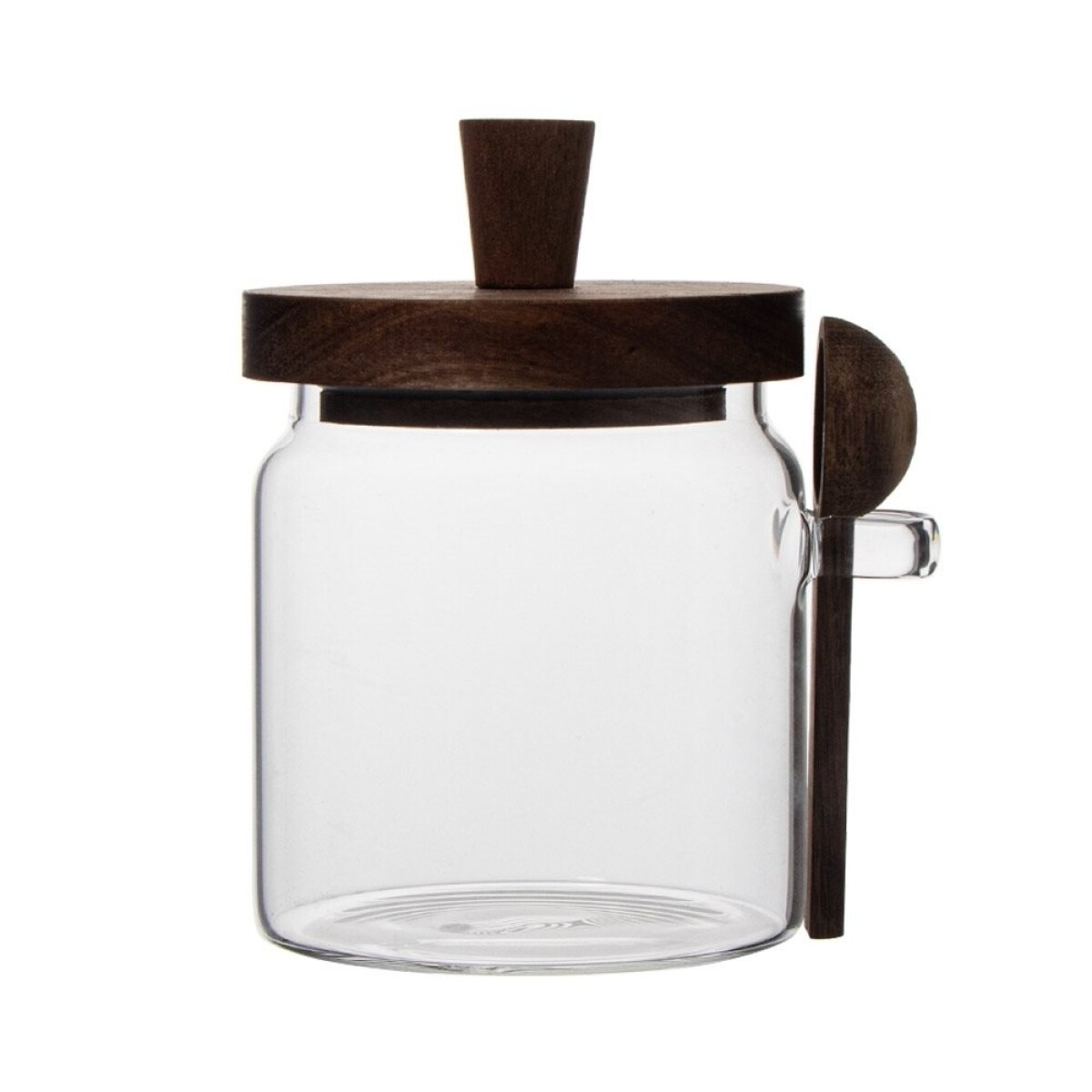 FRASCO VIDRIO C/CUCHARA Y TAPA MADERA D10x13.5CM 