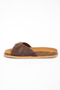 Sandalias De Cuero Hebilla Redonda Chocolate