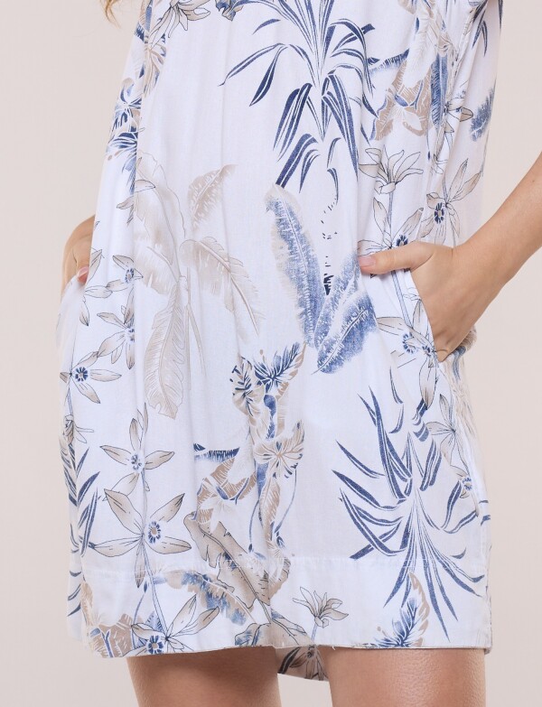 Vestido Corto Lino Cuello Camisa MULTI/BLANCO