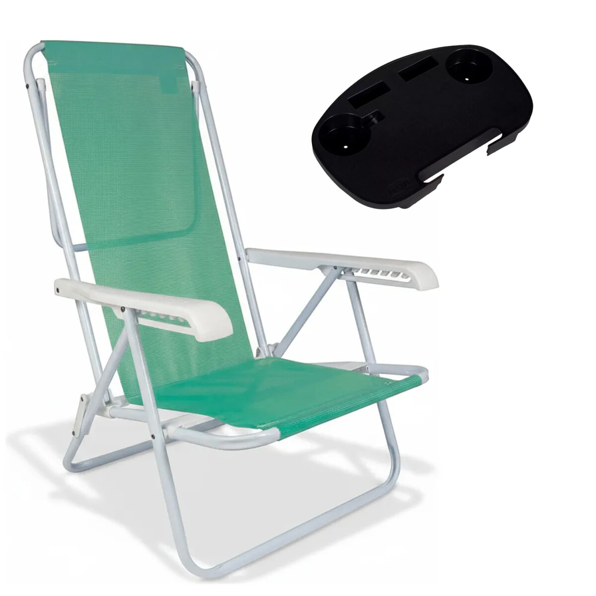 Set Silla 8Pos Acero 100 kg + Mesa Bandeja Plast Divisiones - Verde 