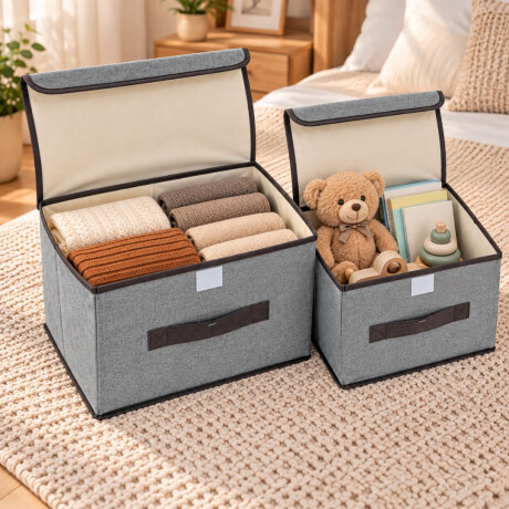 Set de 2 cajas organizadoras de tela y carton plegables Set de 2 cajas organizadoras de tela y carton plegables