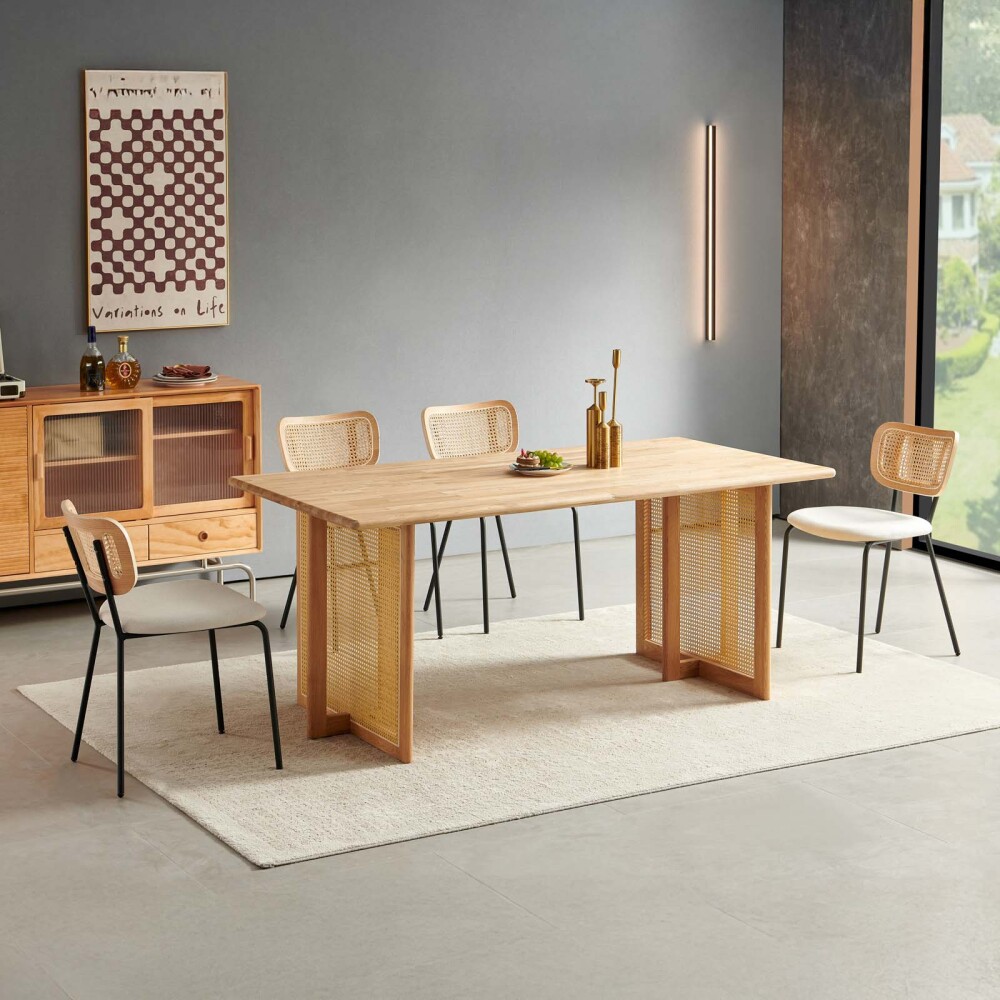 MESA DE COMEDOR RATTAN-Y-MADERA NATURAL-BEIGE BRISA