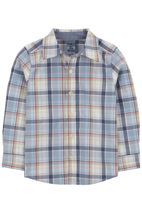 Camisa de algodón, manga larga, diseño a cuadros. Talles 2-5T Sin color