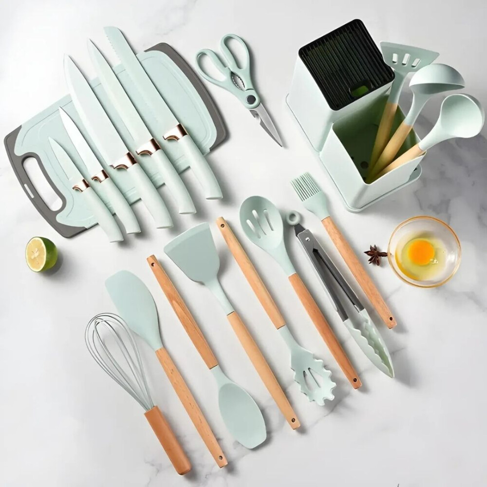 Kit De Menage 19 Utensillos De Cocina+organizador VERDE