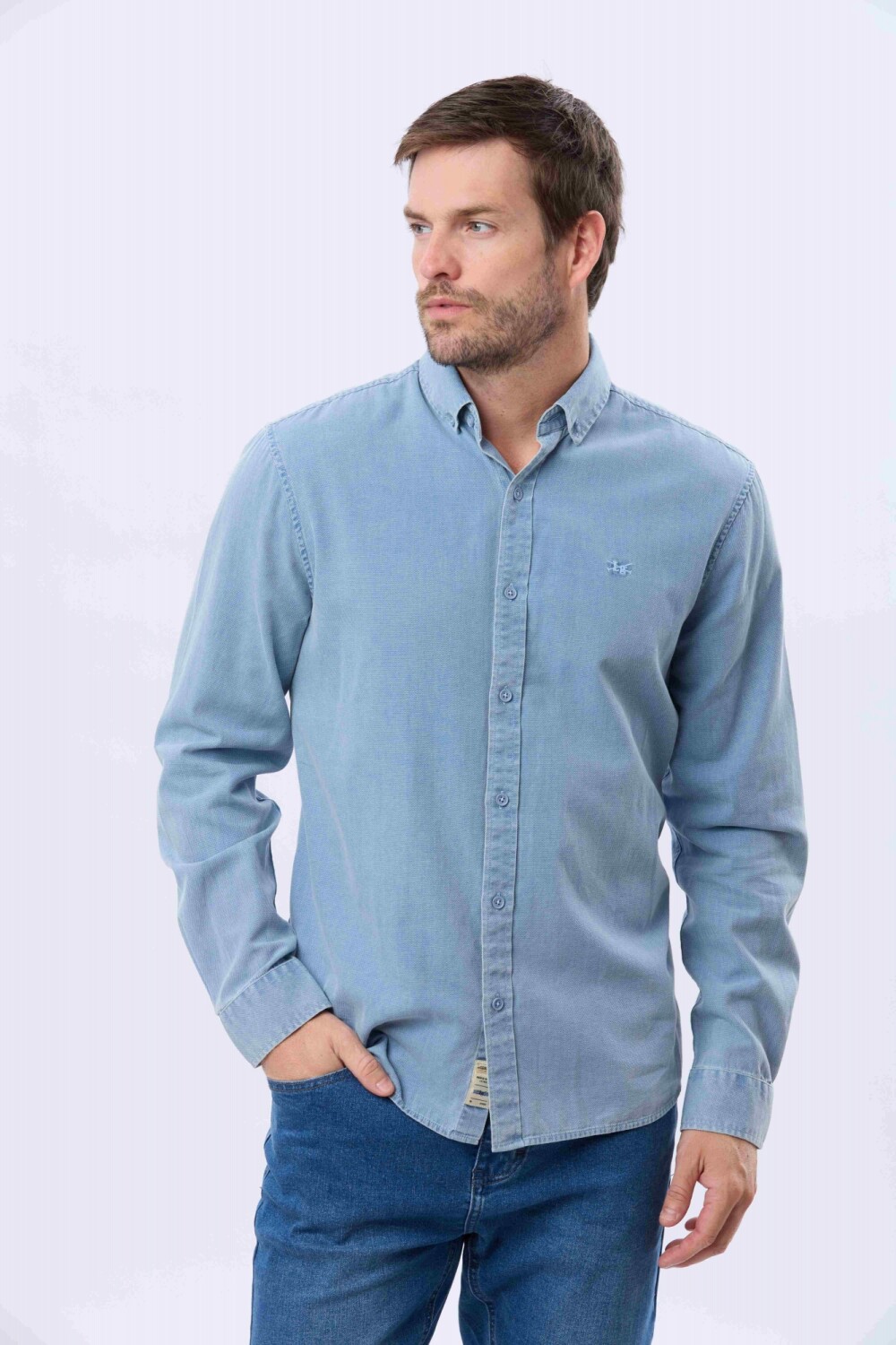 CAMISA LISA LAVADA Celeste