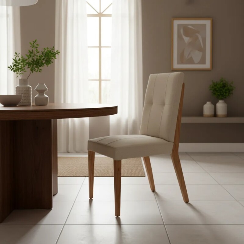 SILLA ALTA - MADERA CINAMOMO - TAPIZADO BEIGE TRAMADA SILLA ALTA - MADERA CINAMOMO - TAPIZADO BEIGE TRAMADA