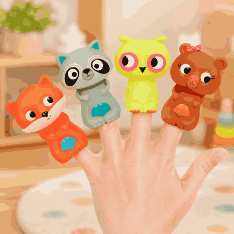 Set X4 Títeres de Dedo Animalitos para Baño y Juego Rosa