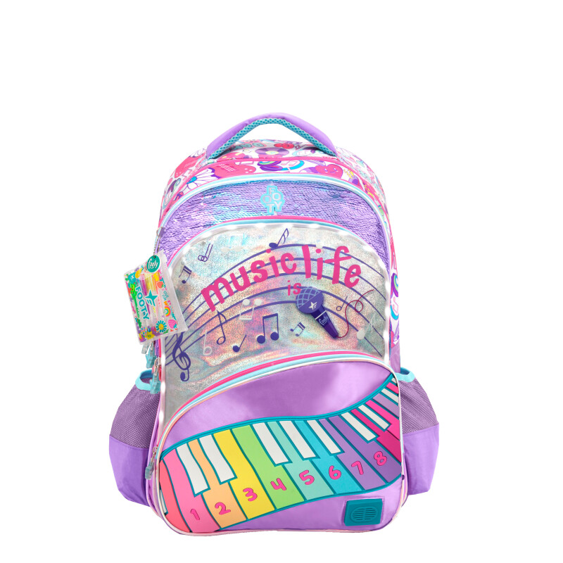 Mochila FOOTY 18" Piano Grande Con Teclado y Luz Led Violeta - Plateado