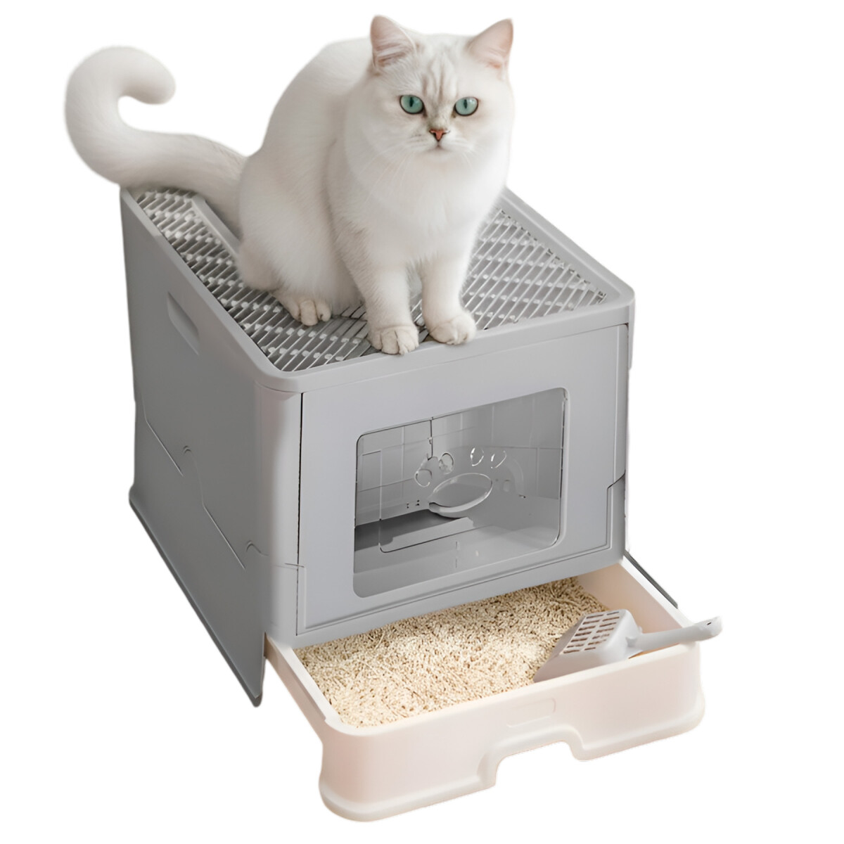 Baño Cerrado Sanitario De Gato Con Bandeja Extraíble Y Pala - Color Gris 