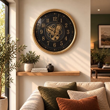 Reloj de Pared Decorativo Vintage con Engranajes y Marco Dorado- Ø 50cm Reloj de Pared Decorativo Vintage con Engranajes y Marco Dorado- Ø 50cm