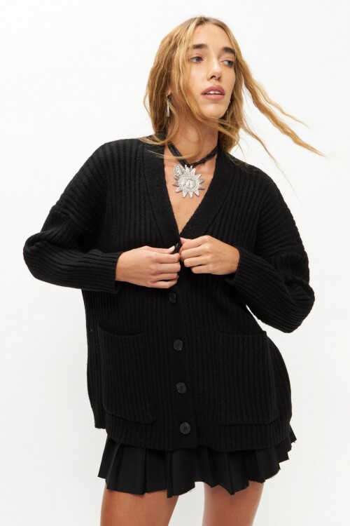 PREVENTA Cardigan acanalado negro