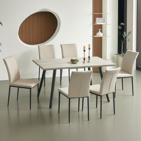 JUEGO DE COMEDOR MESA Y 6 SILLAS CON SILLA BEIGE