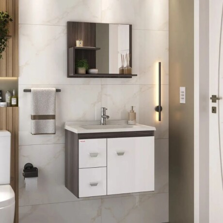 MUEBLE BAÑO SUSPENDIDO 60 CM CON MESADA Y ESPEJO BLANCO/ALMENDRA MUEBLE BAÑO SUSPENDIDO 60 CM CON MESADA Y ESPEJO BLANCO/ALMENDRA