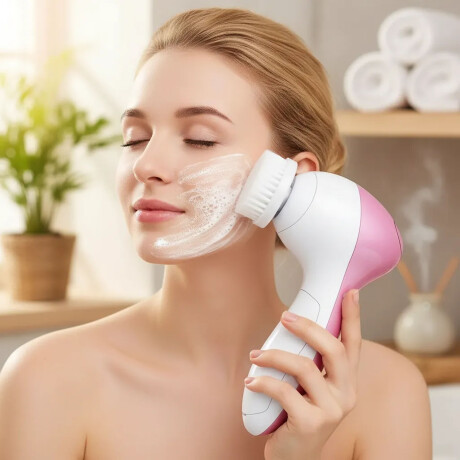 SPA Facial En Casa 5En1 Limpieza Exfolian Masajeador A Pilas Rosa