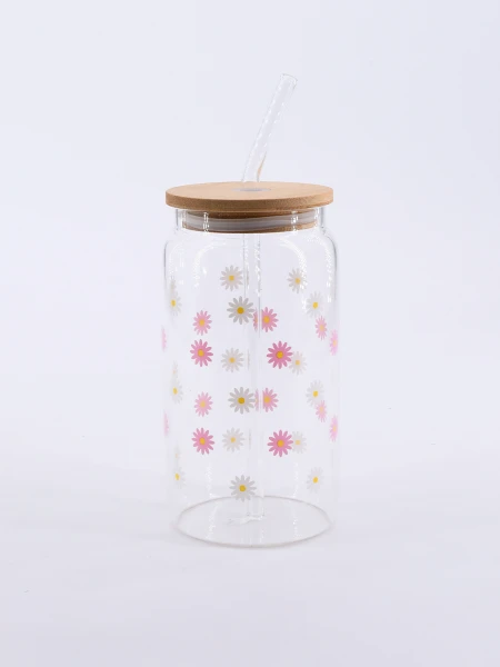 VASO VIDRIO CON SORBITO Y TAPA BAMBOO TRANSPARENTE
