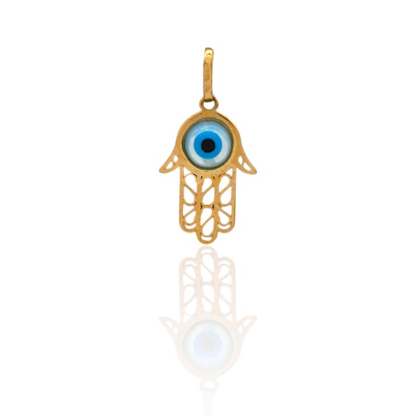 Dije Mano de Fátima-Oro bajo-Resina blanca, azul, negra-CP8717 Sinpiedra