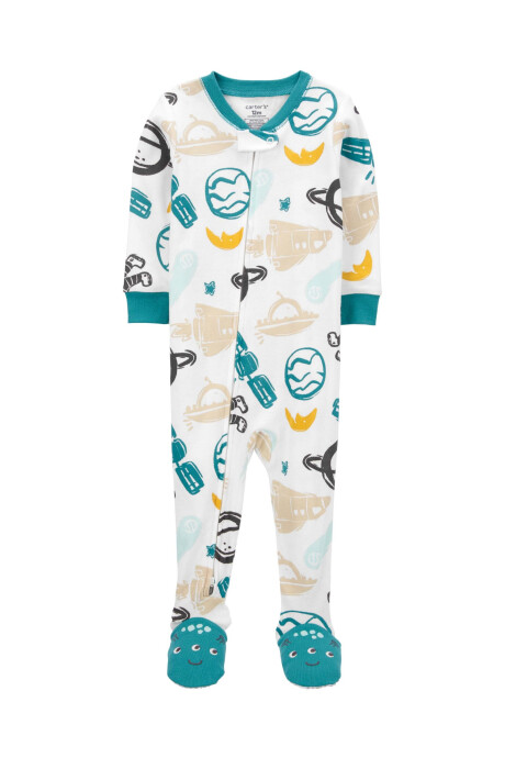 Pijama una pieza de algodón, con pie, diseño espacial Sin color