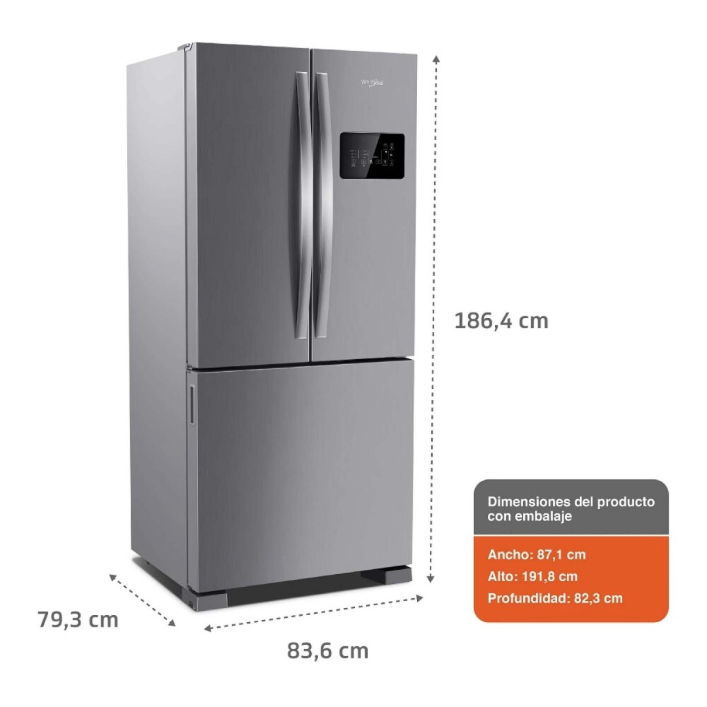 HELADERA WHIRLPOOL FRIO SECO FRIO-SECO GRIS FRENCH DOOR XPERT INVERTER WRO85AKDWX