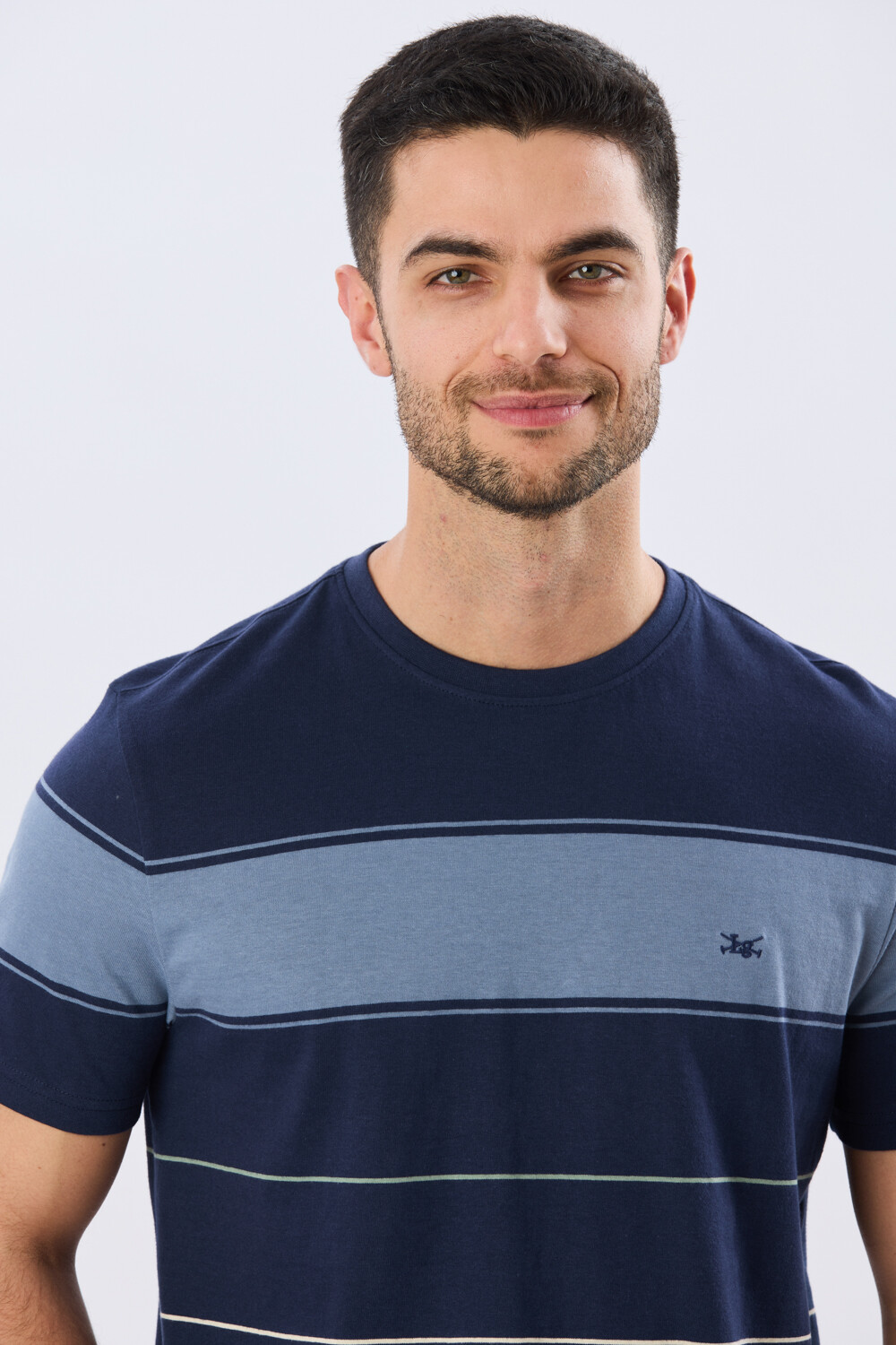 REMERA RAYADA DE ALGODÓN Azul