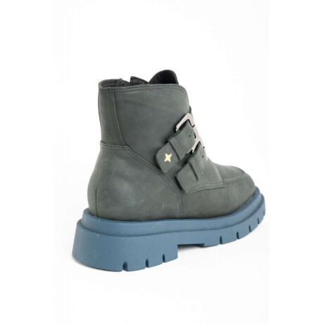 Bota Cuero Hebillas Negro