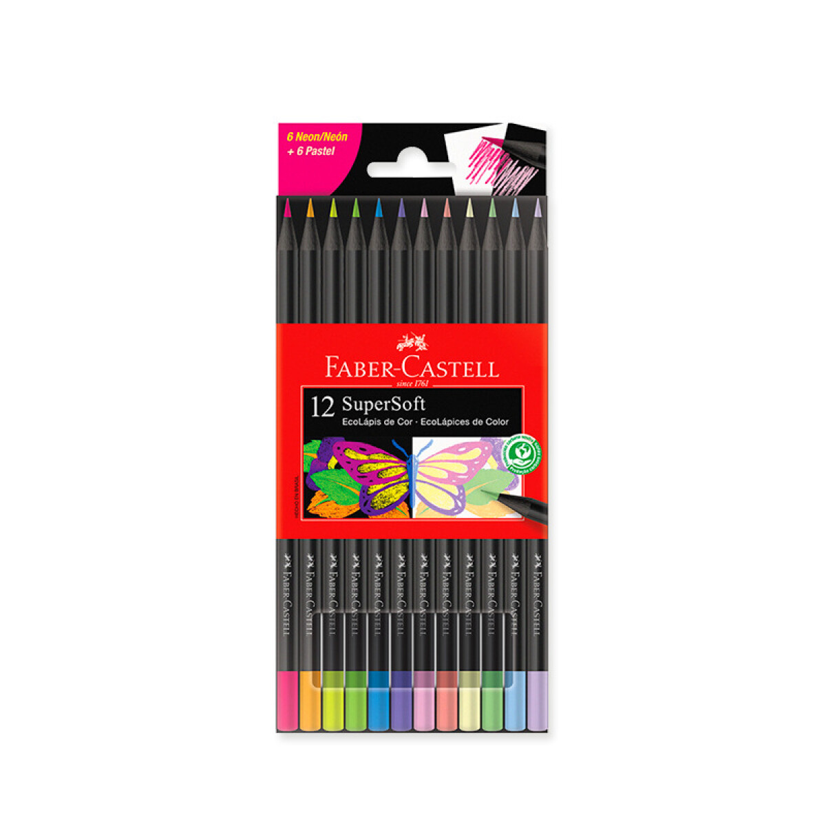 Lápices De Colores Faber-Castell x12 Supersoft Neón Y Pastel 
