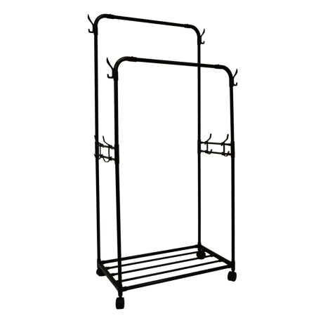 Perchero Armario Doble Barral Zapatera Ganchos Laterales Negro